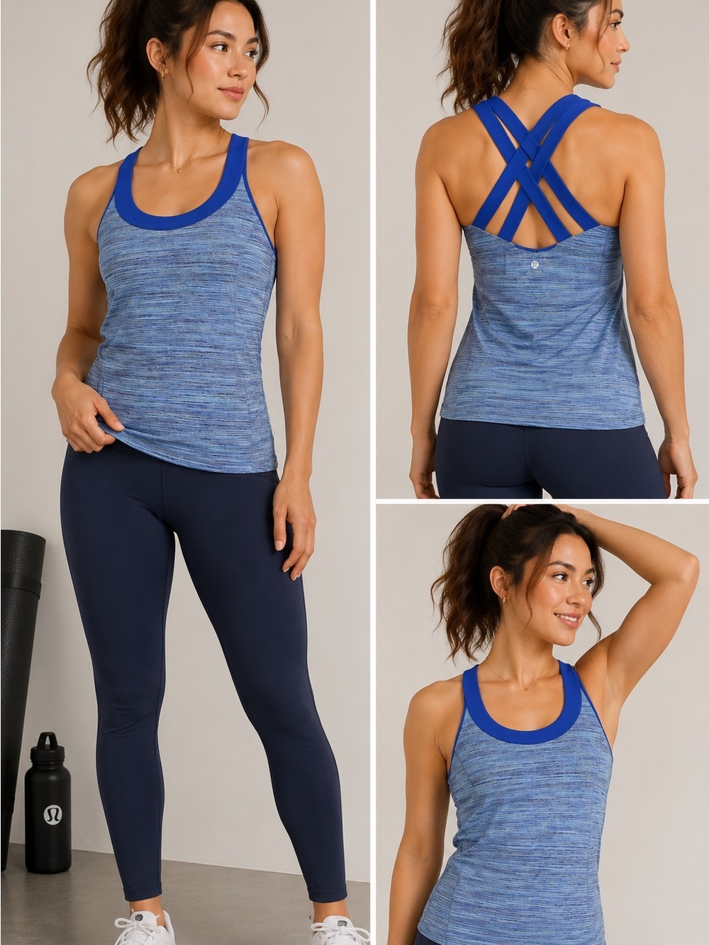 Lululemon Size 8 Blue Heather Cross Back Built In Bra Athletic Tank Top